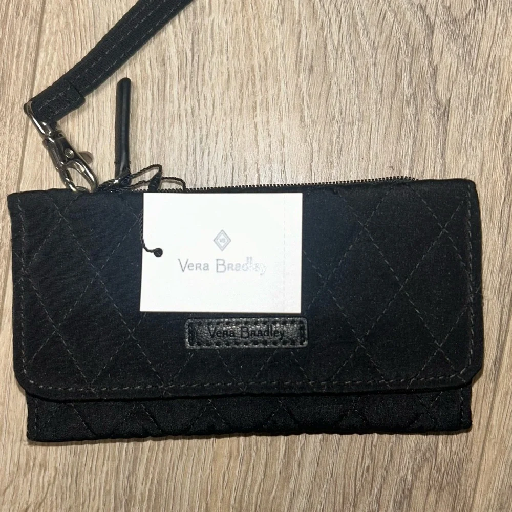 Vera Bradley Black Quilted Wallet Wristlet NWT RFID Card Holder - Picture 3 of 8